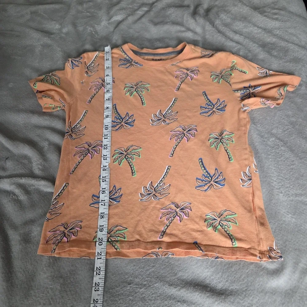 Old Navy Boys Size Large Short Sleeve Crew Neck T Shirt Orange Plam Tree Print